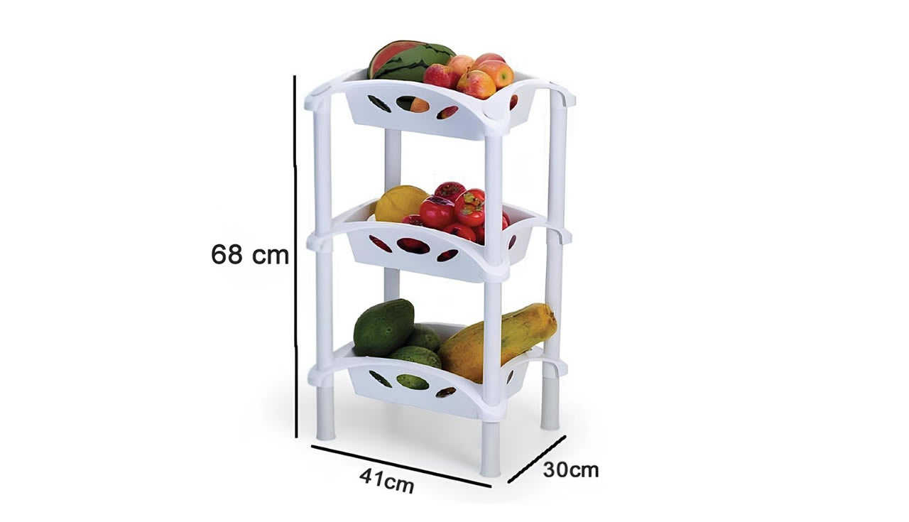 Fruteira com 3 cestas Branca de plastico resistente 1 Fruteira com 3 cestas Branca de plastico resistente