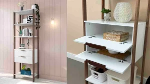 Estante armário em madeira para livros com prateleira e gaveta branca para quarto
