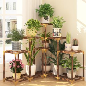 HOMKIRT Suporte para plantas para ambientes internos e externos, prateleira de madeira com 12 cantos para várias plantas, suporte grande para escada de plantas para sala de estar, pátio, varanda