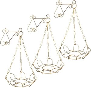 Kit 3 Suporte Margarida Suspenso Completo para Vaso e Planta Dourado + 3 Corrente 44cm Para Pendurar Na Parede De Metal Artístico de Luxo
