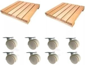 Kit 2 Decks de Madeira com Rodinhas Suporte Elegante e Prático para Vasos de Plantas com Mobilidade e Durabilidade