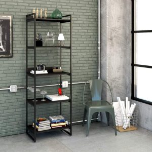Estante Multiuso 5 Prateleiras 187x60cm Estilo Industrial, Compace, Kuadra, Preto Ônix/Est.Preta