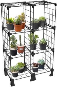 Suporte de Plantas Estante Livros Vasos de Flores Suculentas Sala de Estar Varanda 6 Nichos de 20cm Multiuso (Preto)