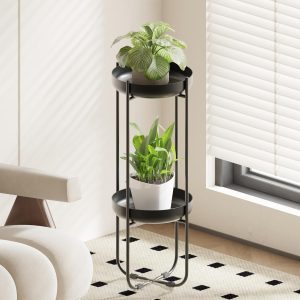 Bamworld Suporte alto para plantas de canto interno, suporte de flores de metal externo, suporte de 80 cm, suporte de plantas de 2 camadas, para vários vasos de flores, prateleiras para varanda,