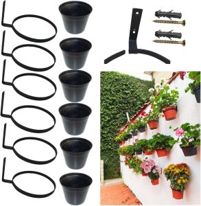 Conjunto 6 Suportes de ferro para Vasos Fixação em Parede + 6 Vasos para Flores 12cm diametro