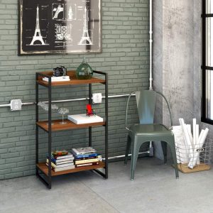 Estante Multiuso 3 Prateleiras 104x60cm Estilo Industrial, Compace, Kuadra, Nogal/Est.Preta