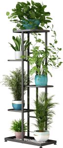 LINZINAR Suporte para plantas, interior, exterior, metal, 5 níveis 6, vários vasos, suporte para vasos de flores, prateleira, estante para pátio, jardim, canto, varanda, sala de estar (5 camadas 6 em
