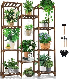 Suporte de plantas para ambientes internos e externos, prateleira alta para plantas Uneedem, para várias plantas, 10 camadas, 11 vasos, suporte grande para plantas, prateleiras de plantas de madeira, para quarto, canto e varanda, jardim e pátio