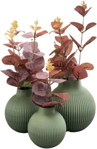 Trio De Vasos Decorativos Com Flores de eucalipto Artificial Toque Real (Verde)