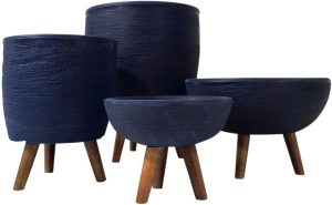 Kit 4 Vasos Para Plantas E Decoração Com Tripé De Madeira Cor: Azul