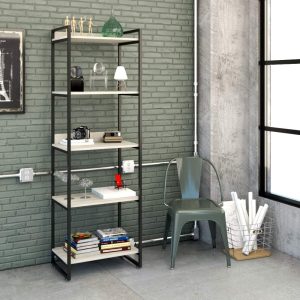 Estante Multiuso 5 Prateleiras 187x60cm Estilo Industrial, Compace, Kuadra, Snow/Est.Preta