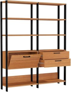 Estante Livreiro Dalla Costa e92-100% MDF 1 Porta 2 Gavetas - Freijo/Preto Fosco