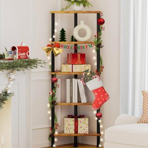 Homedawn Prateleira de canto, estante de canto, prateleira de canto industrial de 5 andares, prateleira de canto de parede, suporte de planta alto para espaços pequenos, sala de estar, escritório em 1 Homedawn Prateleira de canto, estante de canto, prateleira de canto industrial de 5 andares, prateleira de canto de parede, suporte de planta alto para espaços pequenos, sala de estar, escritório em