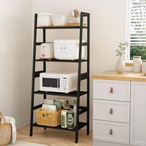 Acovy Estante de bambu de 4 andares, prateleira de livros, estante, suporte de plantas para quarto, sala de estar, banheiro, espaço pequeno, cor preta