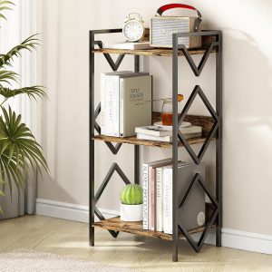 Estante de Livros de 3 Camadas Adequada para Espaços Pequenos, Estante de Livros Pequena de Metal, Prateleiras de Armazenamento e Armários em Escritórios, Salas de Estar e Quartos, Mesa, Preto