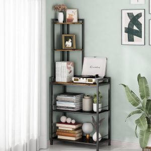 Estante Organizador de Canto com 5 Níveis, Estante de Canto para Sala, Estante de Livros de Canto, Móvel de Canto, para Quarto, Sala de Estar, Escritório, Cozinha (Preto)