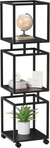 Unionly Estante de livros de 3 camadas, estante estreita com moldura de aço, suporte de prateleira de canto, prateleira de canto, prateleira de armazenamento, suporte de plantas, prateleira de livros
