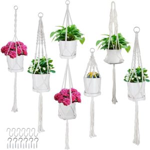 FGY Pacote com 6 cabides de macramê para uso interno, vasos suspensos para plantas de interior, ganchos para vasos de plantas pequenas, suportes de plantas suspensos feitos à mão para decoração de