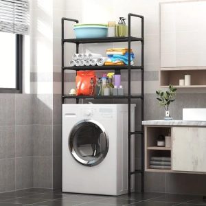 Estante Rack Para Lavanderia Máquina De Lavar Organizador Banheiro Com 3 Prateleiras(Preto)