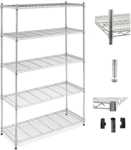 Estante de aço | Aramado Cromado | 5 prateleiras | Grande |181 altura x 90 largura x 36 profundidade