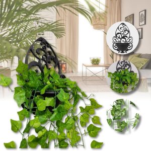 Arranjo de Trepadeiras Artificiais com Vaso Decorativo Preto para Parede, Conjunto com 3 Plantas, Decoração Interna e Externa