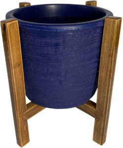 Conjunto de Vaso de Planta com Suporte de Madeira Decorativo (Pequeno (20x23), Azul)