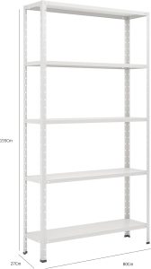 Estante 5 Prateleiras Aço 155x80x27 Bipartida Branca 10089