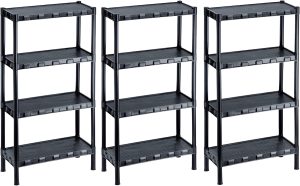 Kit 3 Estante Plástica Organizadora Preta Com 4 prateleiras Cor:preto (Preto)