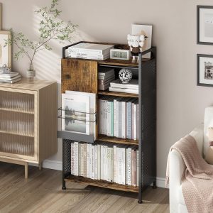 Estante Livreiro de 4 Níveis, Estante e Prateleira Moderna, Estante de Estilo Vintage, Estante de Armazenamento Moderno de Metal, para Casa, Escritório, Sala de Estar, Estúdio