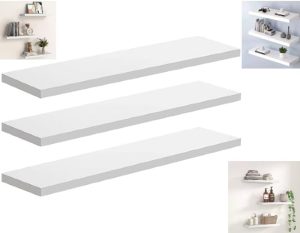 Kit 3 Prateleiras Suspensa Parede Branca Mdf Prateleira 60x20cm Decoração Prat-k