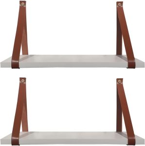 Kit 2 Prateleiras Branca em MDF 40x15cm com alça Caramelo para sala cozinha banheiro quarto