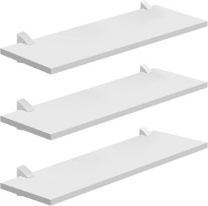 PRAT.K Kit 3 Prateleiras Brancas 1,5x20x60cm com Suporte Branco – Conjunto Funcional (Concept)