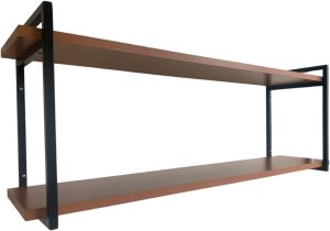 Prateleira Industrial Suspensa de Parede, Estilo Retrô, Madeira e Metal