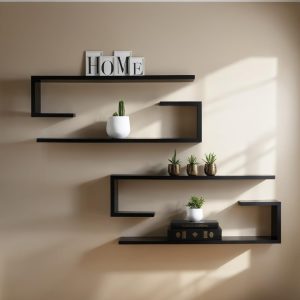 Kit De 4 Prateleiras Decoração Nicho Mdf/Mdp Livros Quarto (Preto)
