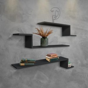 Kit 3 Prateleiras Z Decoração Livros Sala Quarto Mdf/Mdp (Preto)
