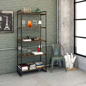 Estante Multiuso 5 Prateleiras 187x80cm Estilo Industrial, Compace, Kuadra, Carvalho Dark/Est.Preta