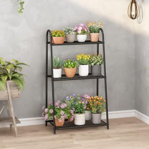 [3-Layer] Suporte para Plantas Internas, Prateleira Externa de Madeira para Várias Plantas, Suporte de Escada de 3 Camadas, Ssuporte para 7 Vasos de Plantas para Sala de Estar, Boho, Decoração, Preto