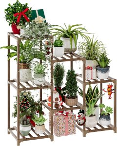 Bamworld Suporte de plantas, prateleira interna para plantas externas, suporte para várias plantas, 3 camadas, escada, suporte de plantas para sala de estar, pátio, boho, decoração de casa para