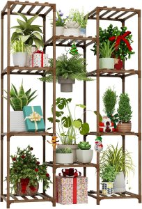 Bamworld Suporte de plantas para ambientes internos e externos, prateleira alta para vários vasos de plantas, suporte de flores de madeira, suporte de flores grande para sala de estar, pátio, varanda,