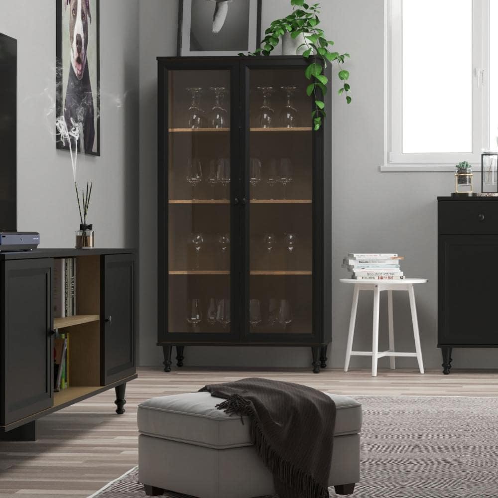 Cristaleira Estante Para Livros Ditália 2 Portas Vidro E-957 Cor:preto 1 Cristaleira Estante Para Livros Ditalia 2 Portas Vidro E 957 Corpreto