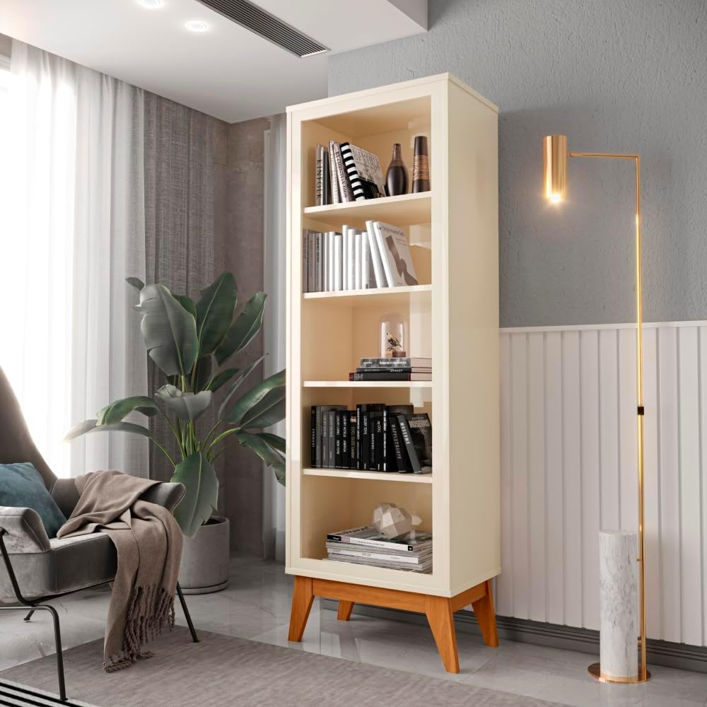 Estante Livreiro 4 Prateleiras com Pés em Mdf Versales Cor:off White e Cedro 1 Estante Livreiro 4 Prateleiras com Pes em Mdf Versales Coroff