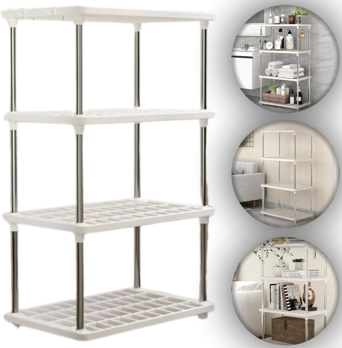Estante Multiuso 4 Andares Prateleira Modular Organizadora Rack Armário Cozinha Sala Branca Escritório Montagem Fácil 1 Estante Multiuso 4 Andares Prateleira Modular Organizadora Rack Armario Cozinha