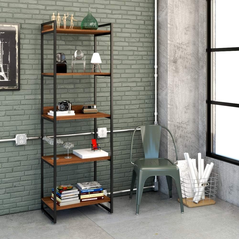 Estante Multiuso 5 Prateleiras 187x60cm Estilo Industrial, Compace, Kuadra, Nogal/Est.Preta 1 Estante Multiuso 5 Prateleiras 187x60cm Estilo Industrial Compace Kuadra NogalEstPreta