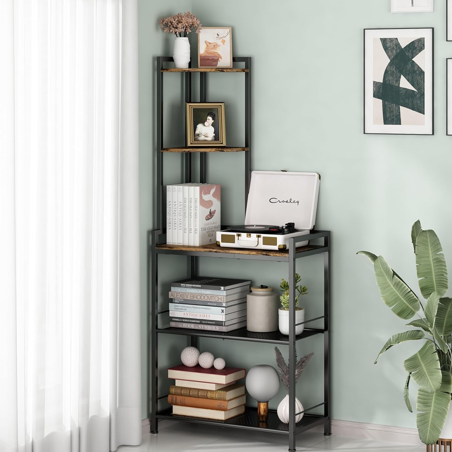 Estante Organizador de Canto com 5 Níveis, Estante de Canto para Sala, Estante de Livros de Canto, Móvel de Canto, para Quarto, Sala de Estar, Escritório, Cozinha (Preto) 1 Estante Organizador de Canto com 5 Niveis Estante de Canto