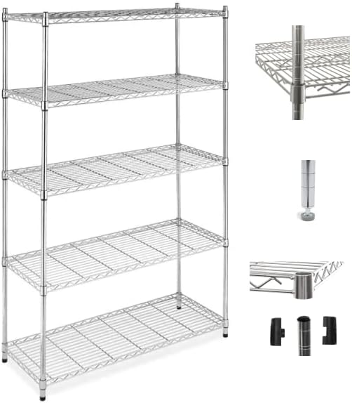 Estante de aço | Aramado Cromado | 5 prateleiras | Grande |181 altura x 90 largura x 36 profundidade 1 Estante de aco Aramado Cromado 5 prateleiras