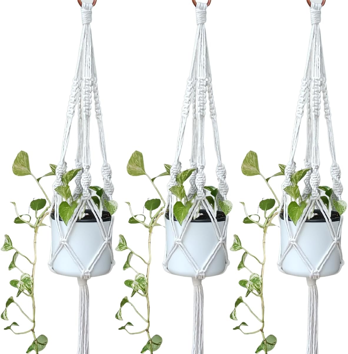 Kit 03 Floreira Suporte rede Para Vasos Plantas em Arte Macrame 90 cm 1 Kit 03 Floreira Suporte rede Para Vasos Plantas em Arte