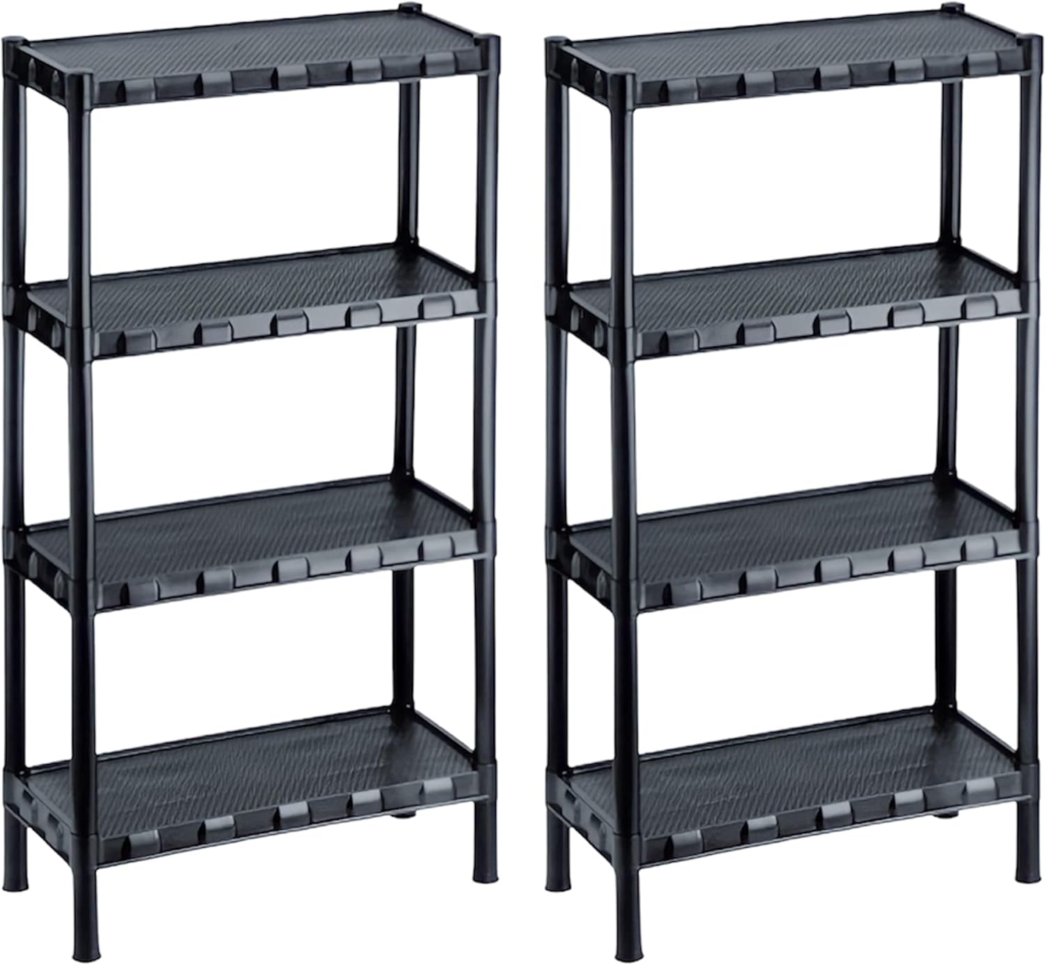 Kit 2 Estante Plástica Organizadora Preta Com 4 prateleiras (Preto) 1 Kit 2 Estante Plastica Organizadora Preta Com 4 prateleiras Preto