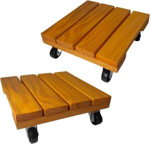 Kit 2 Suportes Base Vaso Plantas Madeira Rodinhas 20cm.