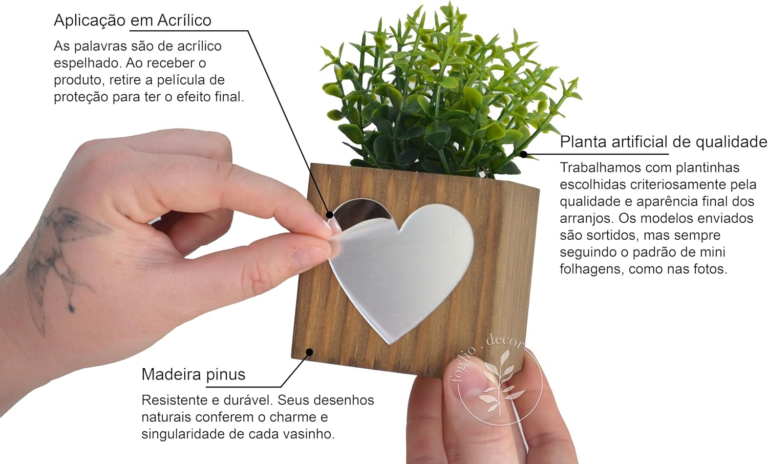 Kit 2 Vasinhos Decorativos de Madeira com Plantas Artificiais Inclusas Decoração Pet - Patinha de Cachorro e Coração (Prata) 1 Kit 2 Vasinhos Decorativos de Madeira com Plantas Artificiais Inclusas