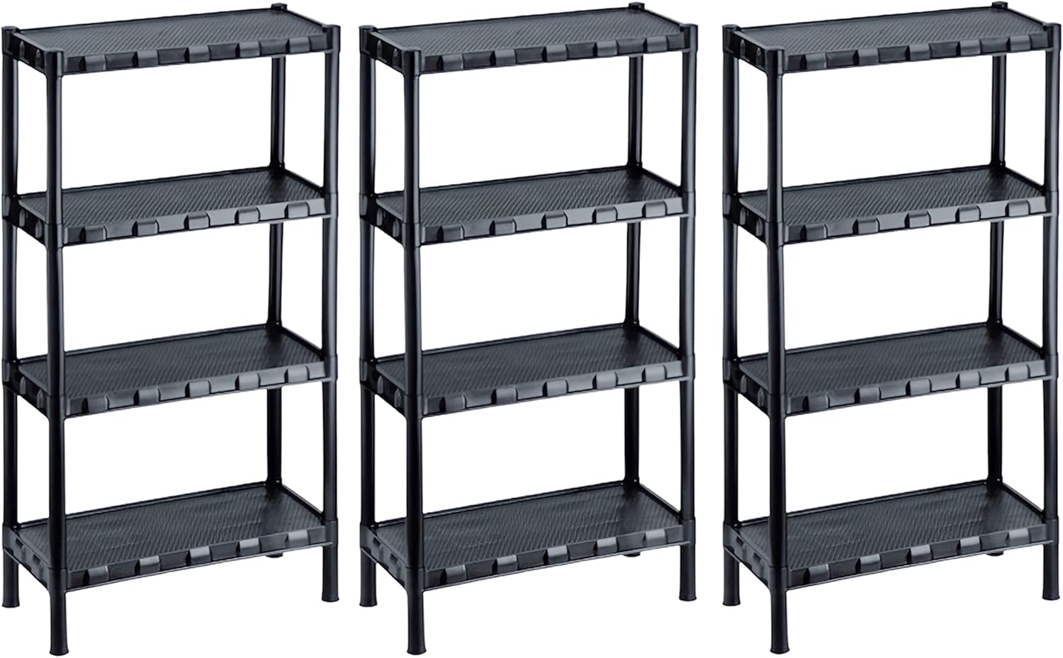 Kit 3 Estante Plástica Organizadora Preta Com 4 prateleiras Cor:preto (Preto) 1 Kit 3 Estante Plastica Organizadora Preta Com 4 prateleiras Corpreto